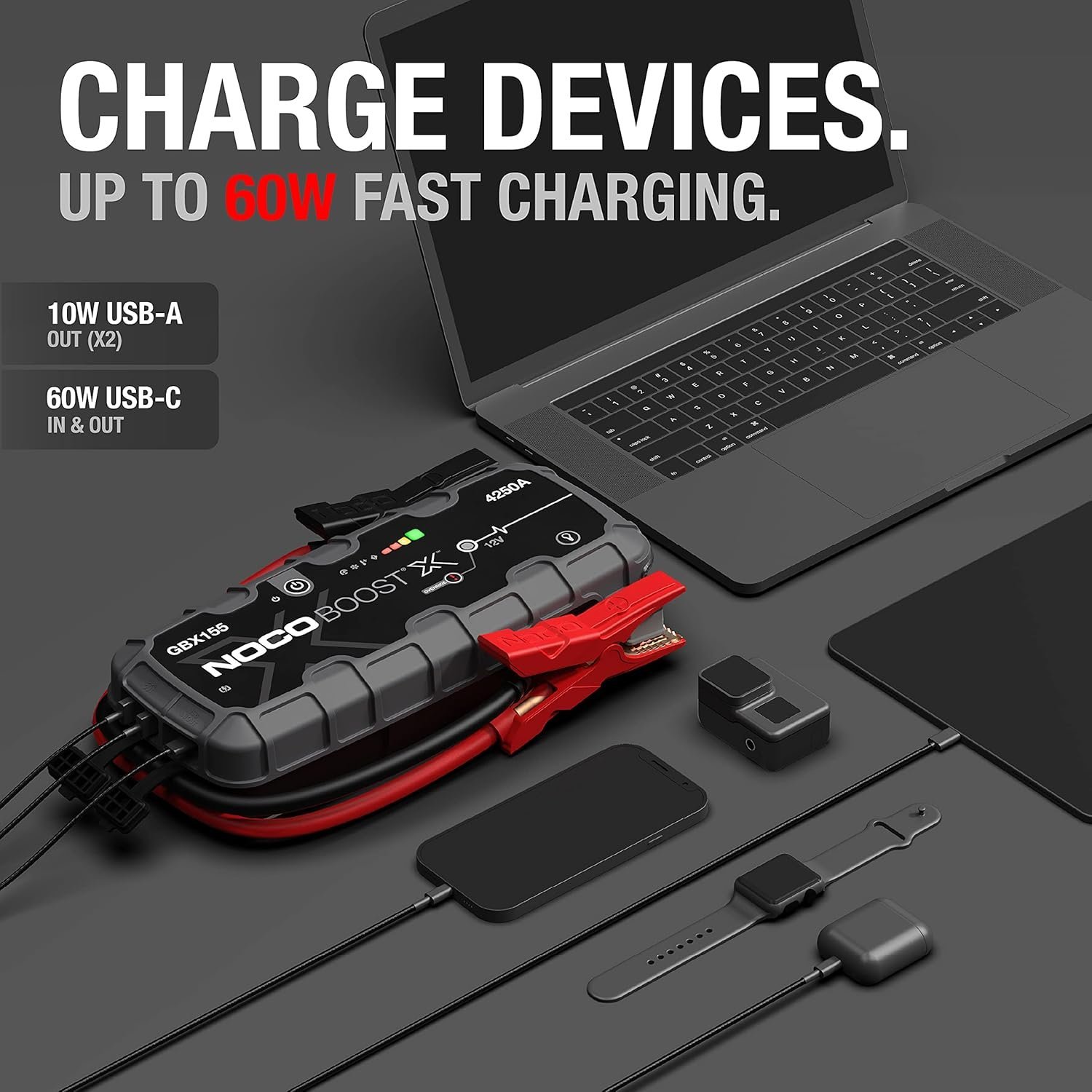 NOCO Boost X GBX155: 4250A UltraSafe Jump Starter – 12V Lithium Battery Booster Pack, Portable Jump Box, Power Bank & Jumper Cables – for 10.0L Gas and 8.0L Diesel Engines - Image 4
