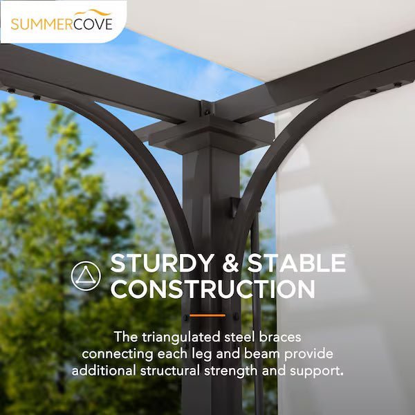 10 ft. x 10 ft. Brown Steel Classic Pergola with Adjustable White Shade - Image 3