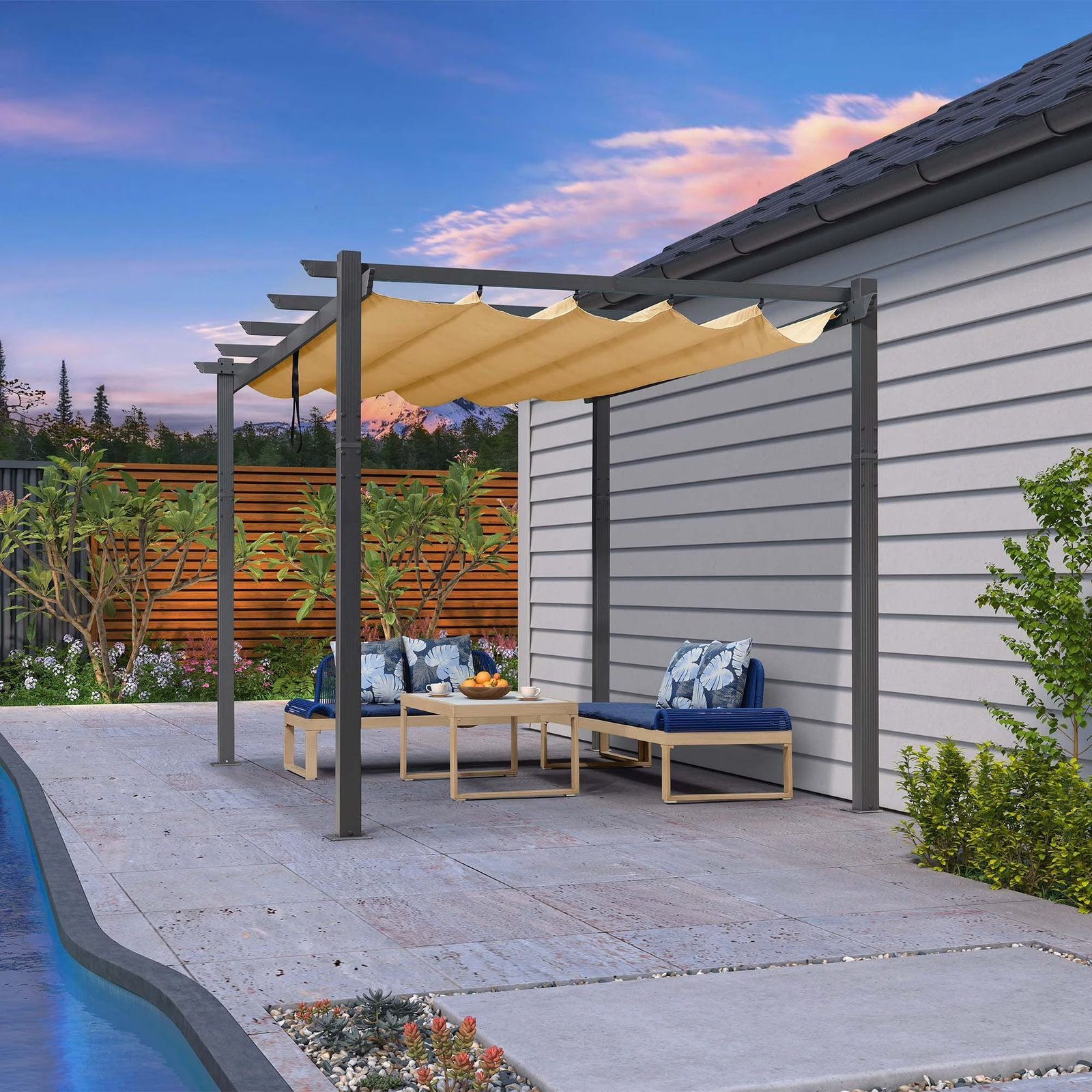 Pergola 9.5′ X 13′ Outdoor Retractable Pergola Against The Wall with Sun Shade Canopy Aluminum Patio Pergola for Porch Garden Yard - Image 3
