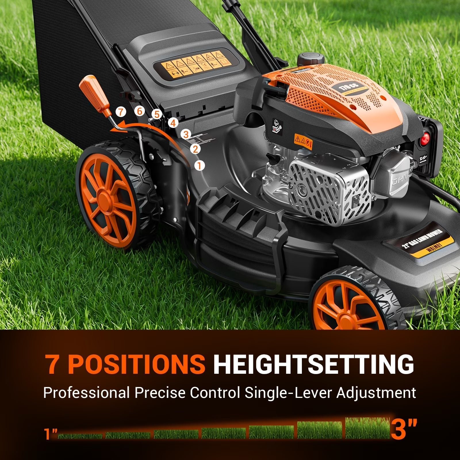 21″ 170cc Gas Self-Propelled Lawn Mower, 3-in-1 with 7-Height Adjustment - Image 5