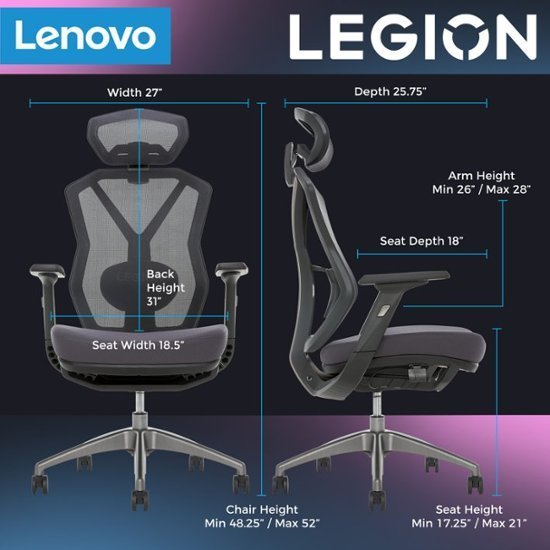 Lenovo – Legion Mesh Gaming Chair – Space Gray - Image 3