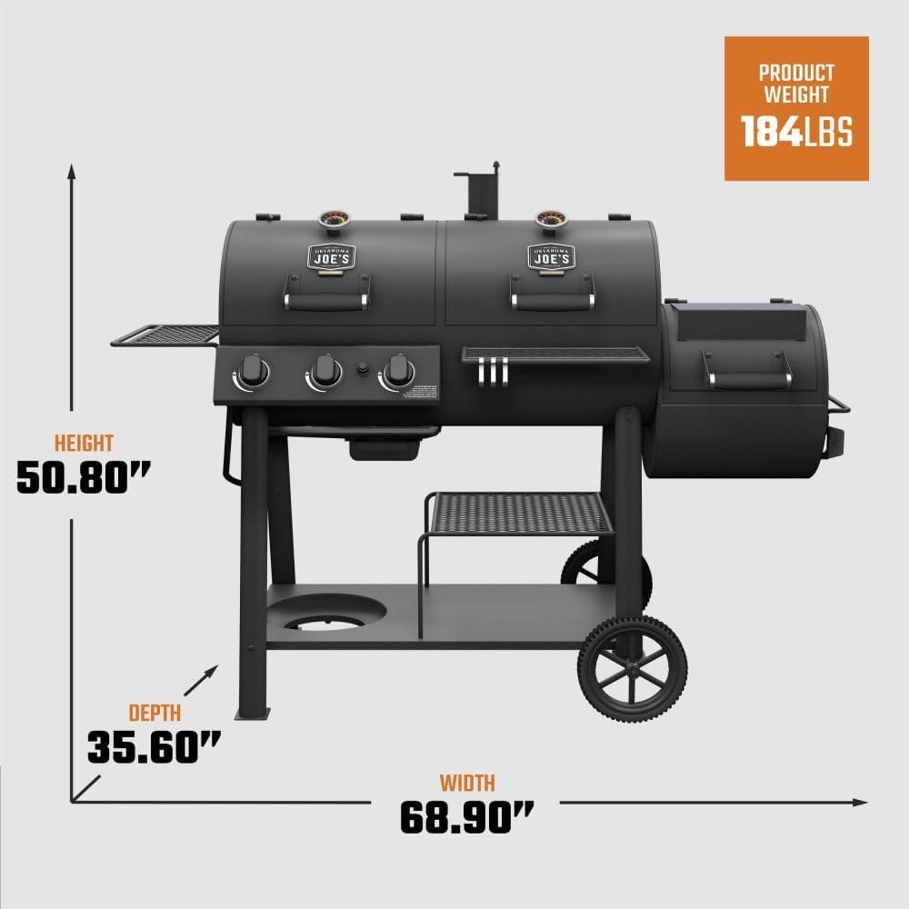 Oklahoma Joe’s Canyon Combo Dual Fuel 3-Burner Propane Gas and Charcoal Smoker and Grill with 1031 sq. in. Cooking Area in Black - Image 9