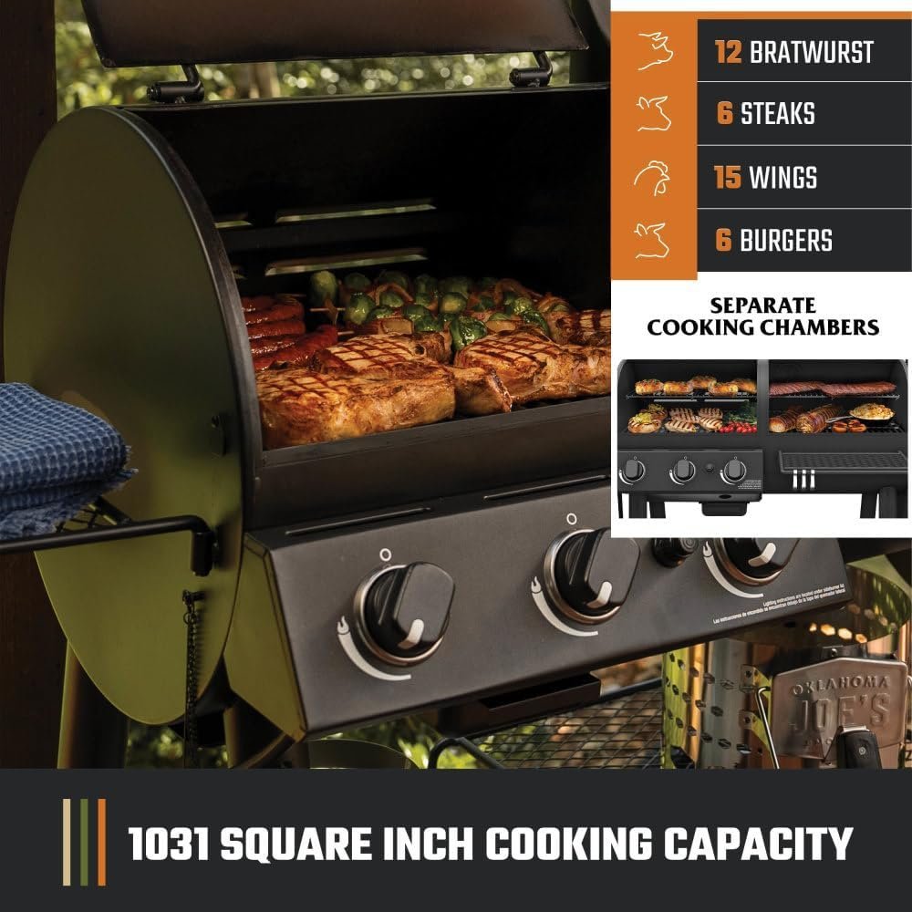 Oklahoma Joe’s Canyon Combo Dual Fuel 3-Burner Propane Gas and Charcoal Smoker and Grill with 1031 sq. in. Cooking Area in Black - Image 3