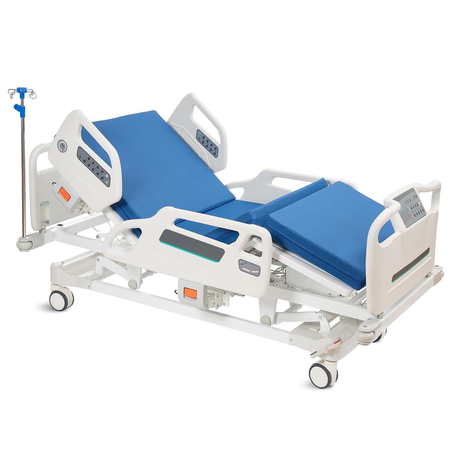 Real Relax Premium 3 Function Full Electric Hospital Bed (with Mattress & IV Pole), Premium Medical Hospital Beds, with Locking Casters, Motor, 530LBS Loading, Includes Sheets (2X) - Image 9