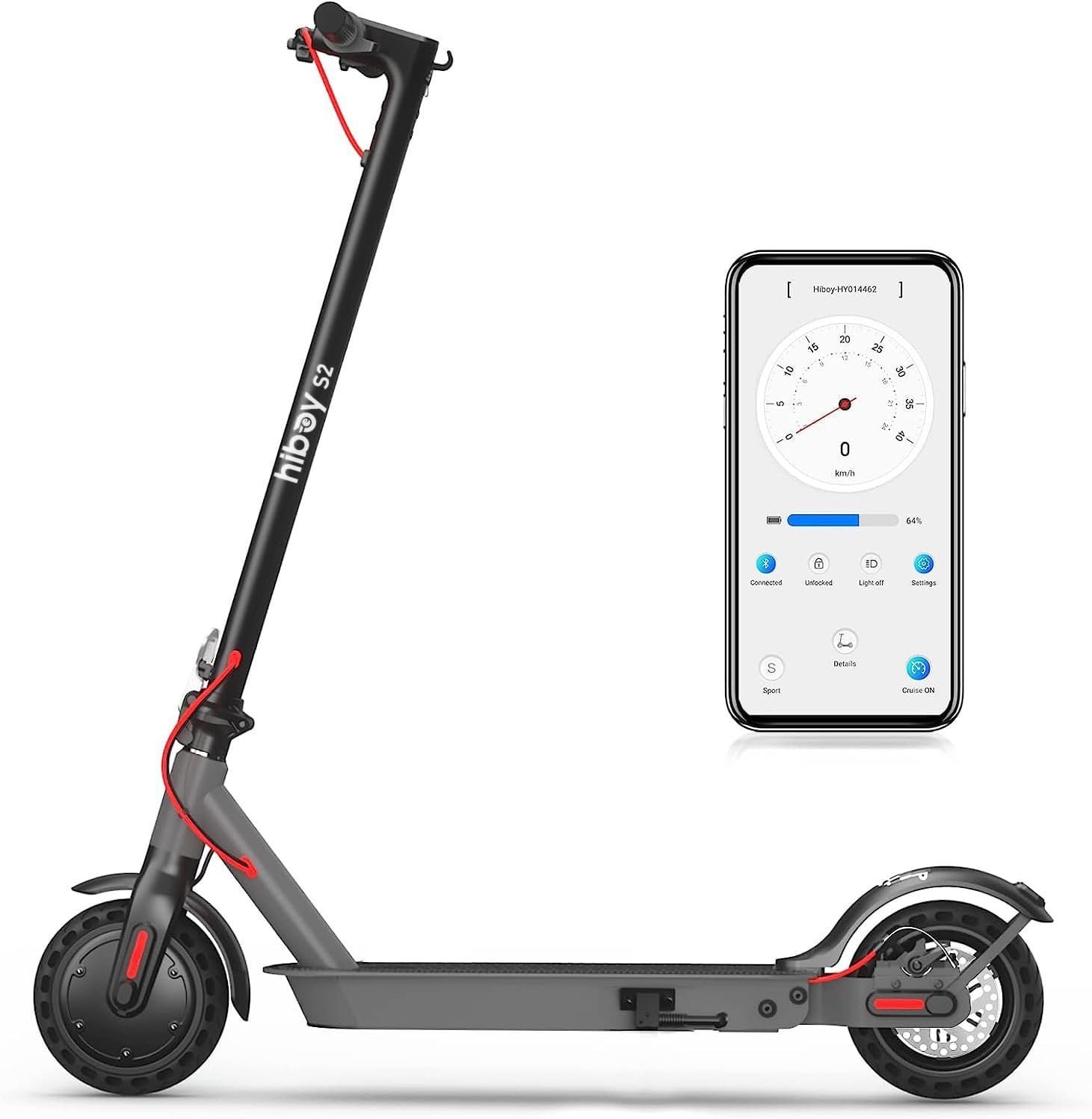 Hiboy S2 Electric Scooter – 8.5″ Solid Tires – Up to 17 Miles Long-Range & 19 MPH Portable Folding Commuting Scooter for Adults with Double Braking System and App