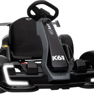 KerryYoo K61 Go Kart Electric Drift Kart with Length Adjustable Seat, 24V Outdoor Ride on Toy with 4 Speed Mode, Crazy Kart for Kids 6-12 Years Old, Fast 300W Motor, 8.5 MPH, Bluetooth – Gray