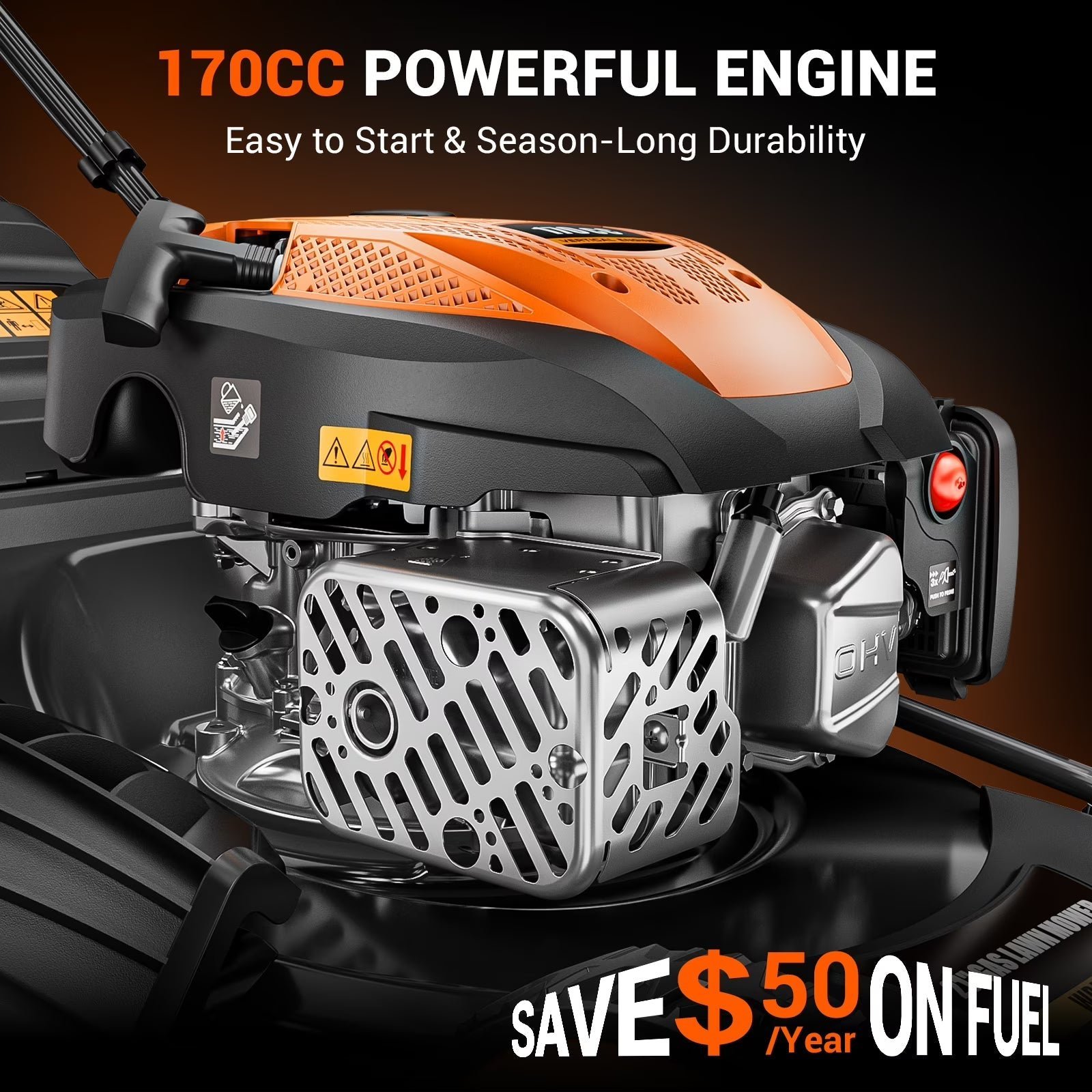 21″ 170cc Gas Self-Propelled Lawn Mower, 3-in-1 with 7-Height Adjustment - Image 3
