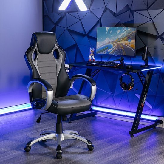 X Rocker – Rogue Sound Office Chair with Fixed Arms and 2.0 Bluetooth – Gray and Black - Image 2