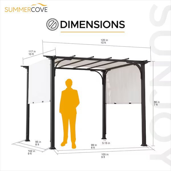 10 ft. x 10 ft. Brown Steel Classic Pergola with Adjustable White Shade - Image 2
