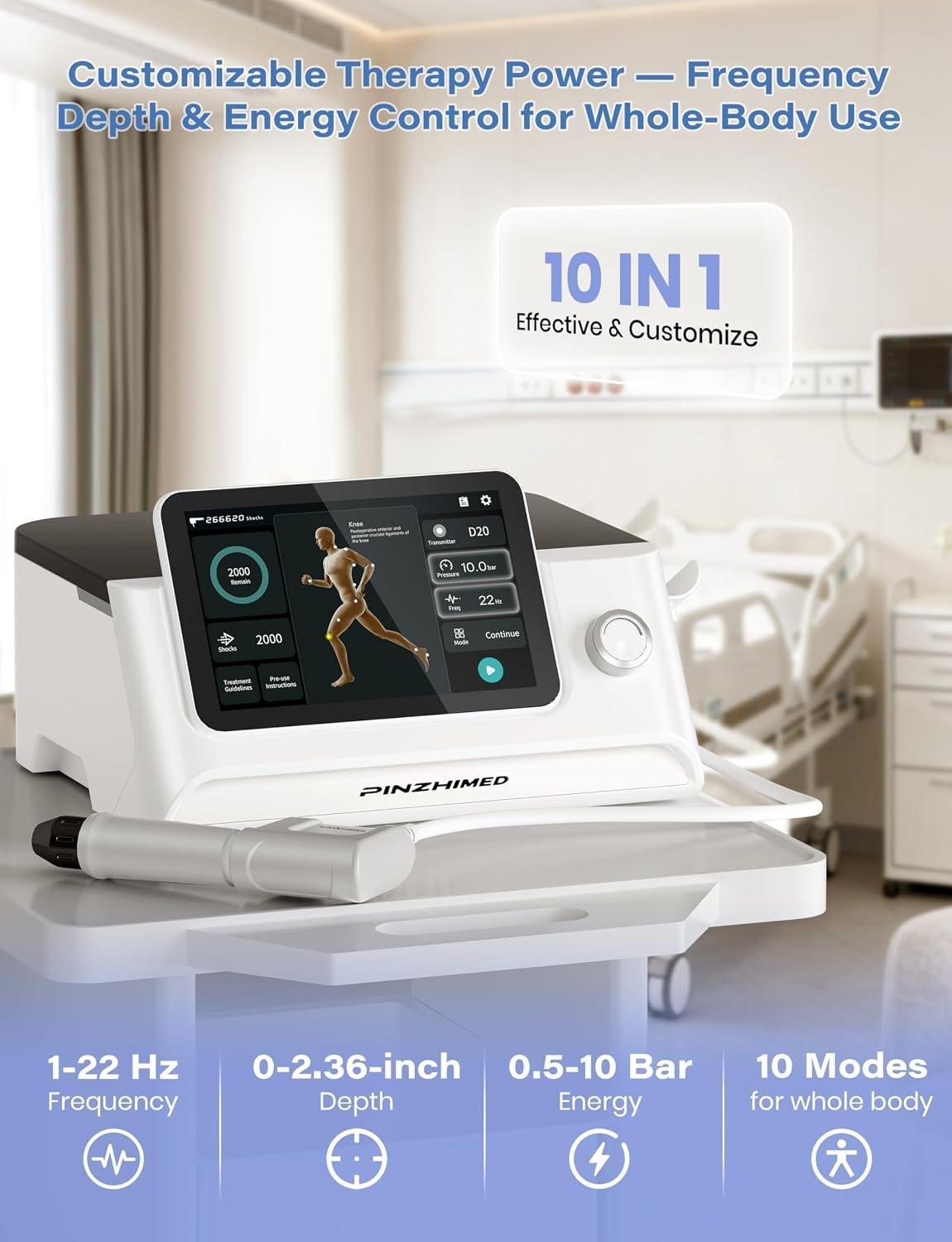 2026 Upgraded Shockwave Therapy Machine, Non-Invasive Extracorporeal ESWT Shockwave Therapy with 8 Heads for Pain Relief, Muscle, Joint & Tissue Regeneration, 10 bar & 10 Modes for Home & Institution - Image 3