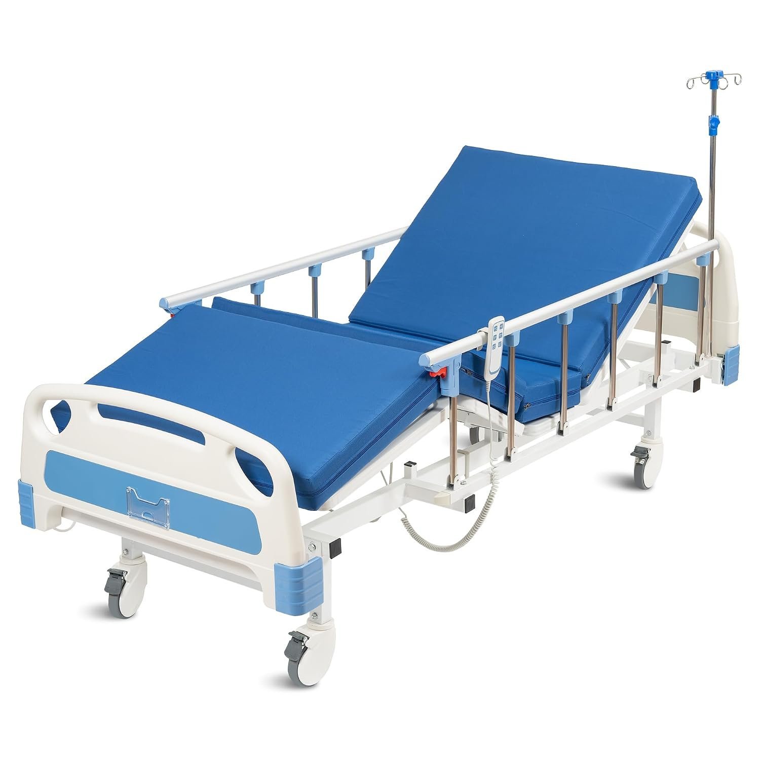 Real Relax Premium 3 Function Full Electric Hospital Bed (with Mattress & IV Pole), Premium Medical Hospital Beds, with Locking Casters, Motor, 530LBS Loading, Includes Sheets (2X) - Image 11
