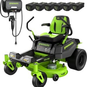 Greenworks 80V 42″ CrossoverZ Zero Turn Riding Lawn Mower, (6) 6.0Ah Batteries and 600W Charger