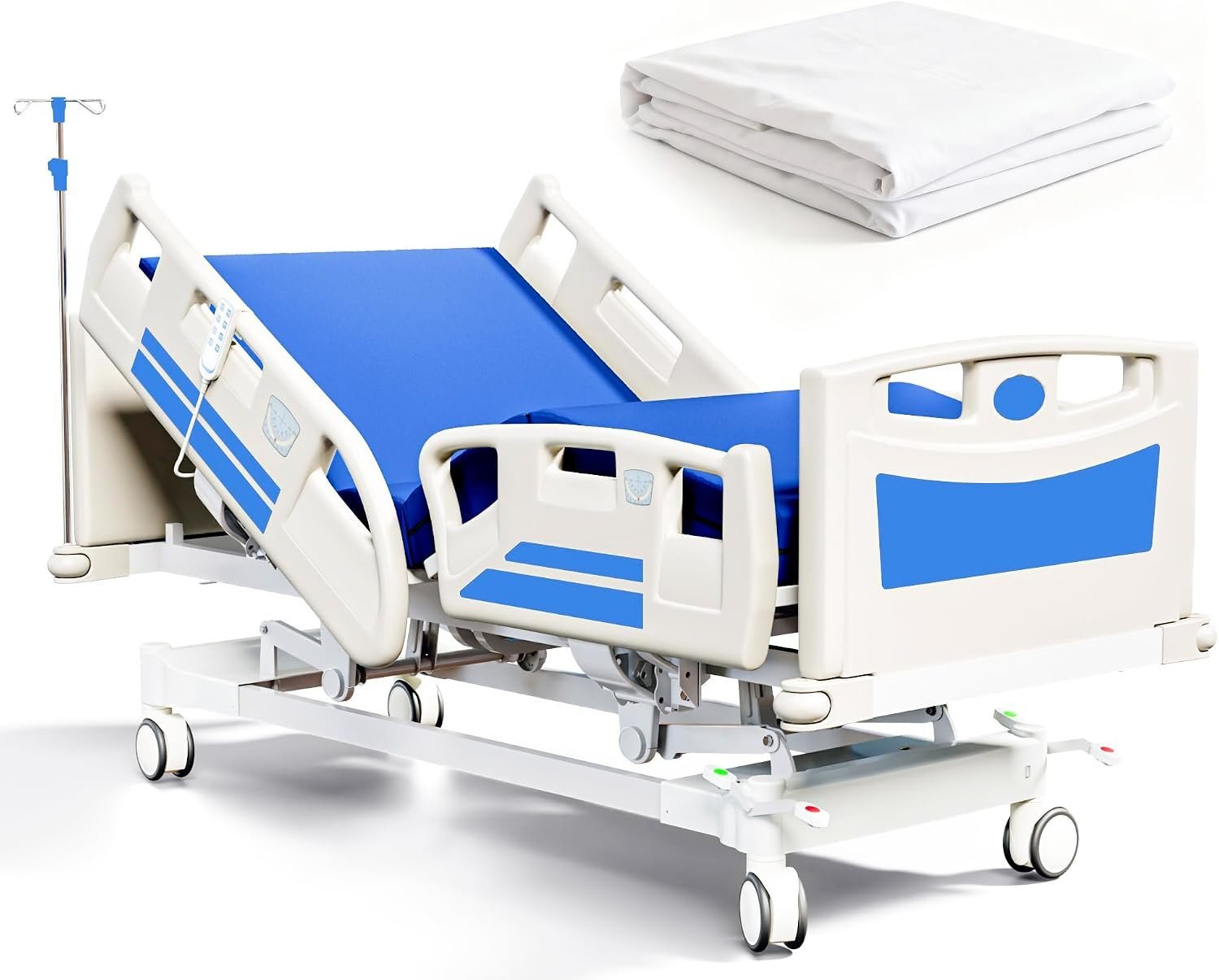 Premium Full Electric Hospital Bed for Home Use, 5 Function Medical Bed with 4.7” Foam Mattress, Height Adjustable, Central Locking System, Includes Sheets (2X) (5 Function) - Image 10