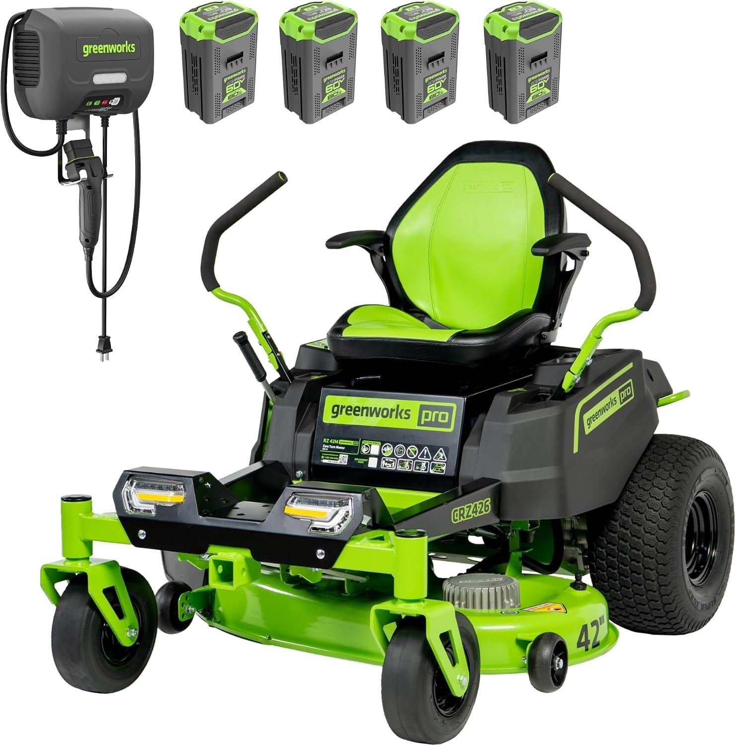 Greenworks 60V 30′ Riding Lawn Mower (1.25 Acre, 16 HP Gas Equivalent, 6 MPH, Tow Up to 200 lbs.), (4) 8.0Ah Batteries (1,920 Wh Max) + Turbo Wall Charger - Image 12
