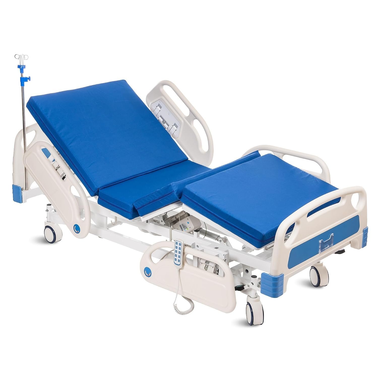Real Relax Premium 3 Function Full Electric Hospital Bed (with Mattress & IV Pole), Premium Medical Hospital Beds, with Locking Casters, Motor, 530LBS Loading, Includes Sheets (2X) - Image 10