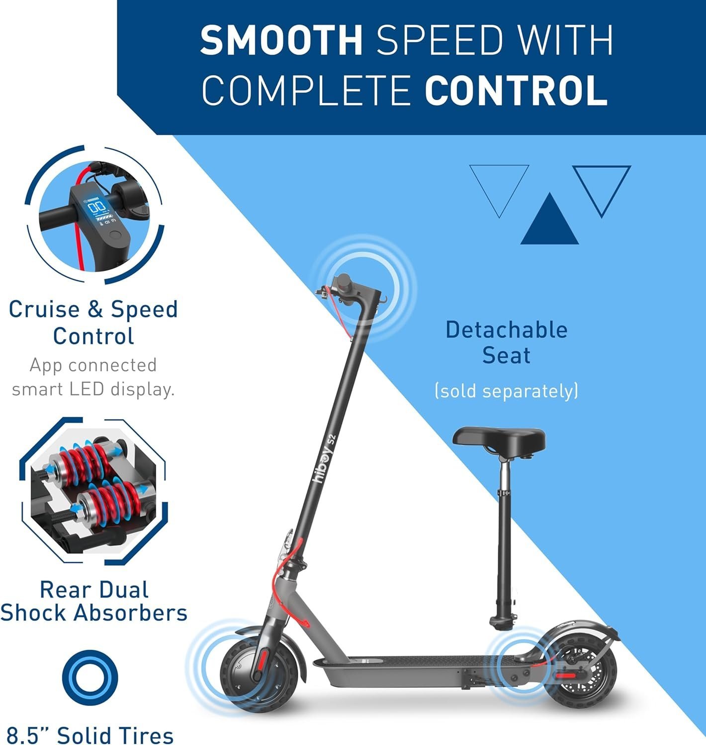 Hiboy S2 Electric Scooter – 8.5″ Solid Tires – Up to 17 Miles Long-Range & 19 MPH Portable Folding Commuting Scooter for Adults with Double Braking System and App - Image 6