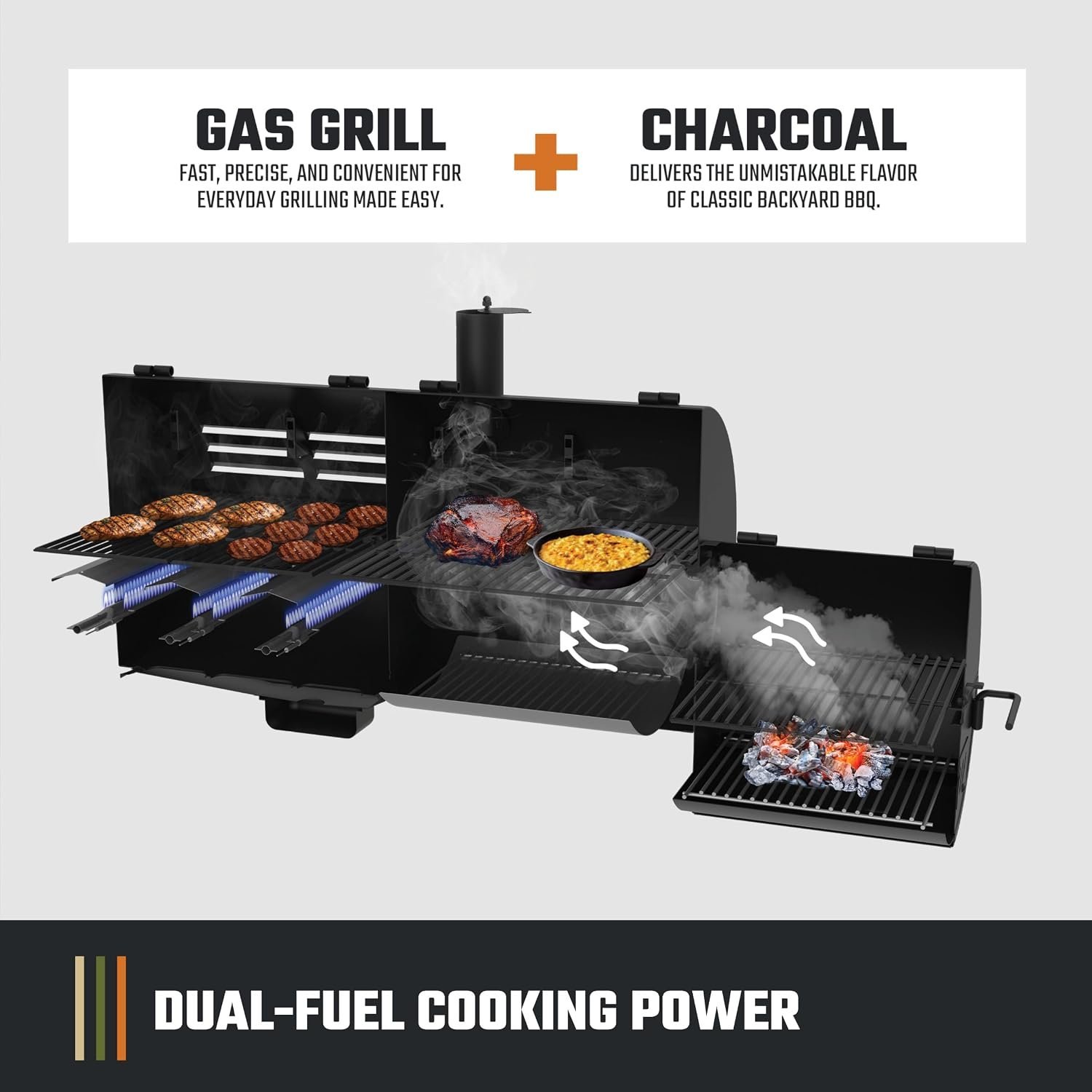 Oklahoma Joe’s Canyon Combo Dual Fuel 3-Burner Propane Gas and Charcoal Smoker and Grill with 1031 sq. in. Cooking Area in Black - Image 4
