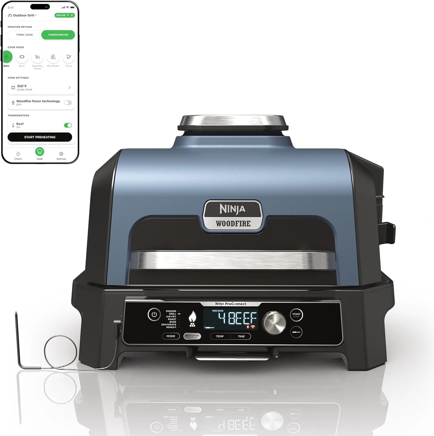 Ninja Woodfire Pro Connect XL Outdoor Grill & Smoker | Bluetooth, App Enabled | 7-in-1 Grill, BBQ Smoker, Outdoor Air Fryer | Woodfire Technology | Built-In Thermometer | Green & Gold | OG951GN2 - Image 12