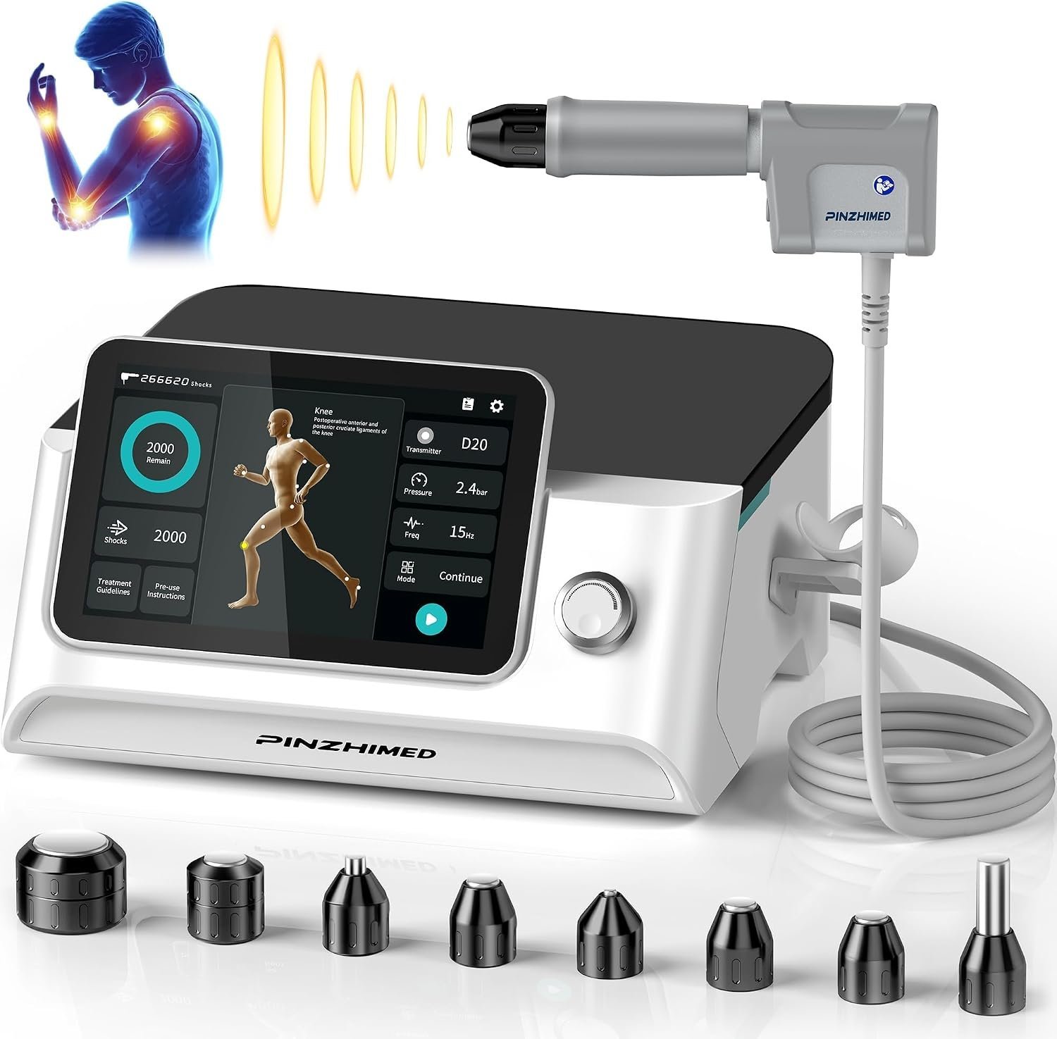 2026 Upgraded Shockwave Therapy Machine, Non-Invasive Extracorporeal ESWT Shockwave Therapy with 8 Heads for Pain Relief, Muscle, Joint & Tissue Regeneration, 10 bar & 10 Modes for Home & Institution