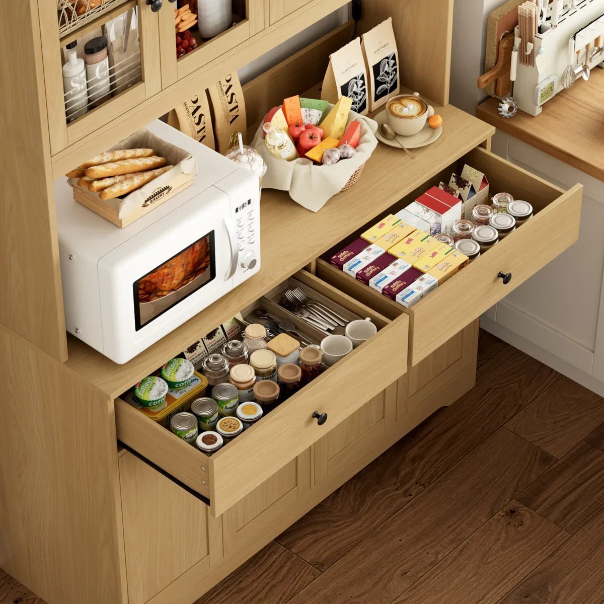 71″ LED Kitchen Pantry Cabinet with Power Outlet, Large Kitchen Hutch Storage Cabinet - Image 5