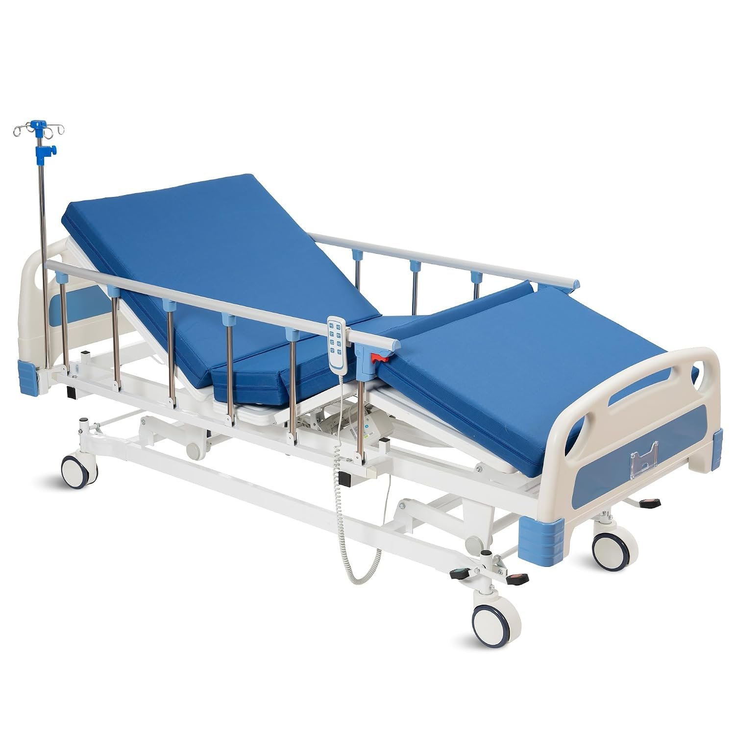 Real Relax Premium 3 Function Full Electric Hospital Bed (with Mattress & IV Pole), Premium Medical Hospital Beds, with Locking Casters, Motor, 530LBS Loading, Includes Sheets (2X) - Image 12