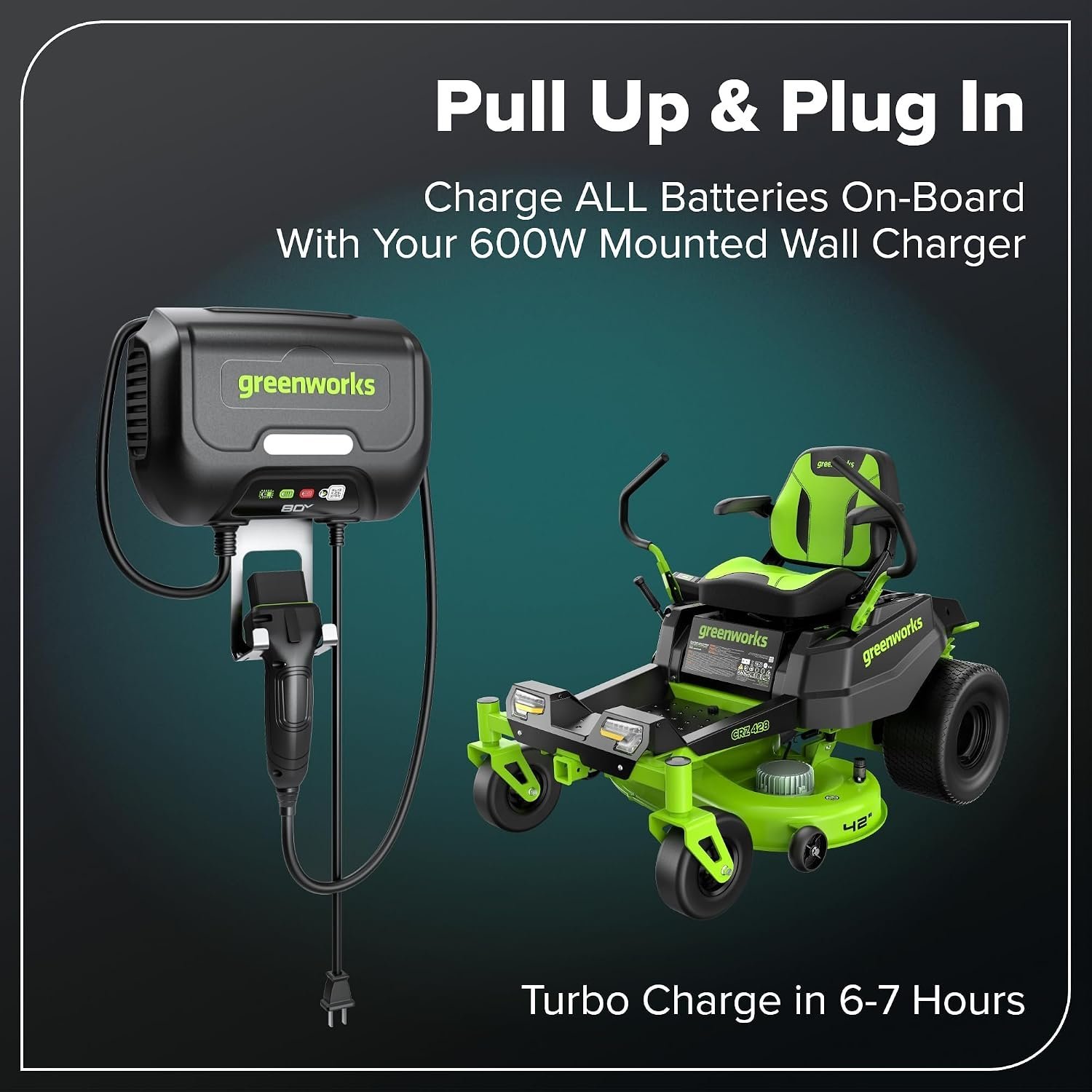 Greenworks 80V 42″ CrossoverZ Zero Turn Riding Lawn Mower, (6) 6.0Ah Batteries and 600W Charger - Image 15