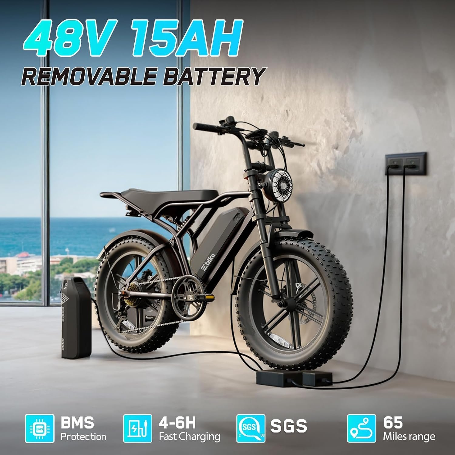 TST Electric Bike for Adults, 1500W Peak Motor 60 Miles Fat Tire Ebike with 48V 15Ah Removable Battery 20″ Fat Tire Electric Bike, Full Suspension and 7-Speed - Image 3