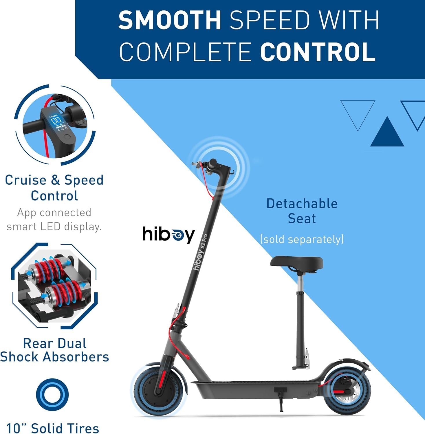 Hiboy S2 Pro Electric Scooter, 500W Motor, 10″ Solid Tires, 25 Miles Range, 19 Mph Folding Commuter Electric Scooter for Adults - Image 6