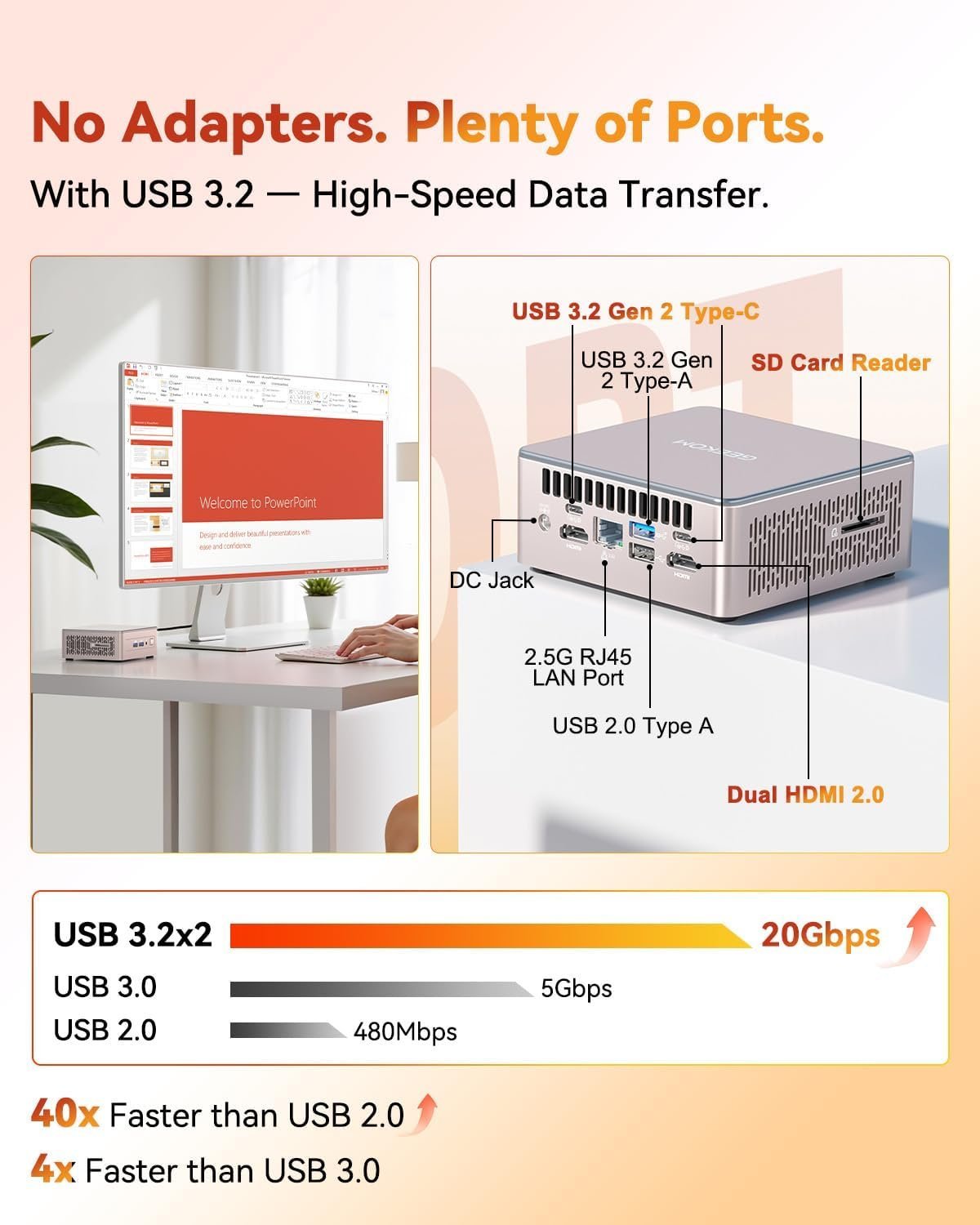 GEEKOM A5 Mini PC, AMD Ryzen 5 7430U, Home Office Desktop Computer | 16GB RAM (Upgradable), 1TB NVMe SSD, Windows 11 Pro, Media Server, 8K, Wi-Fi 6, USB 3.2, SD Slot, 6 USB, 3-Year Coverage - Image 6