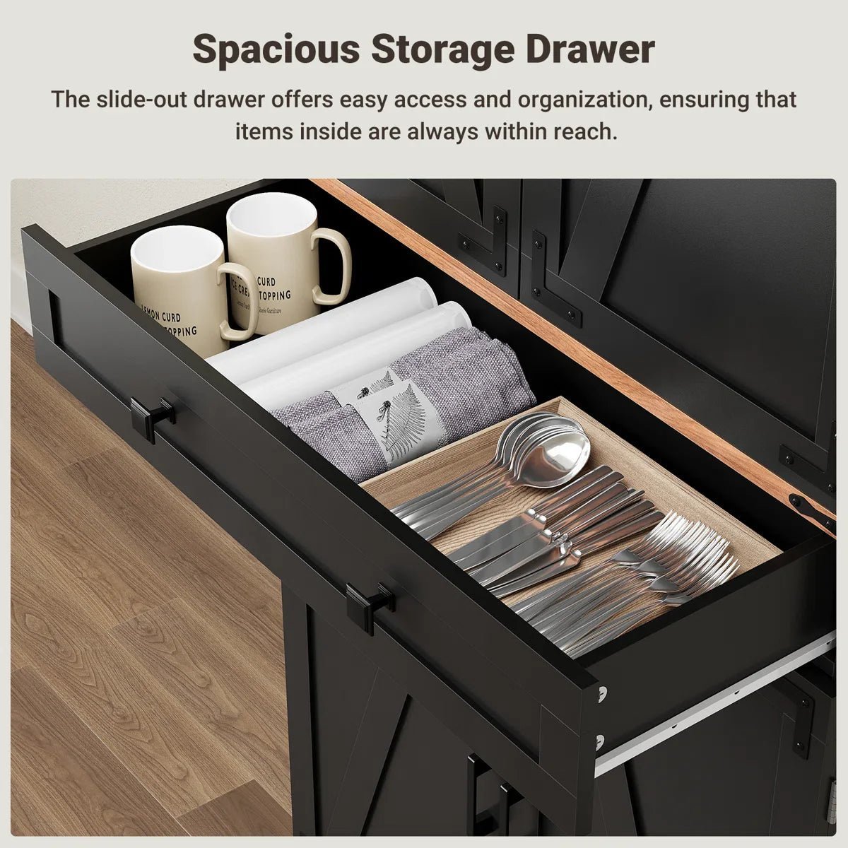 72″ Kitchen Pantry Storage Cabinet with 8 Hanging Shelves and 3 Sliding Drawers - Image 4