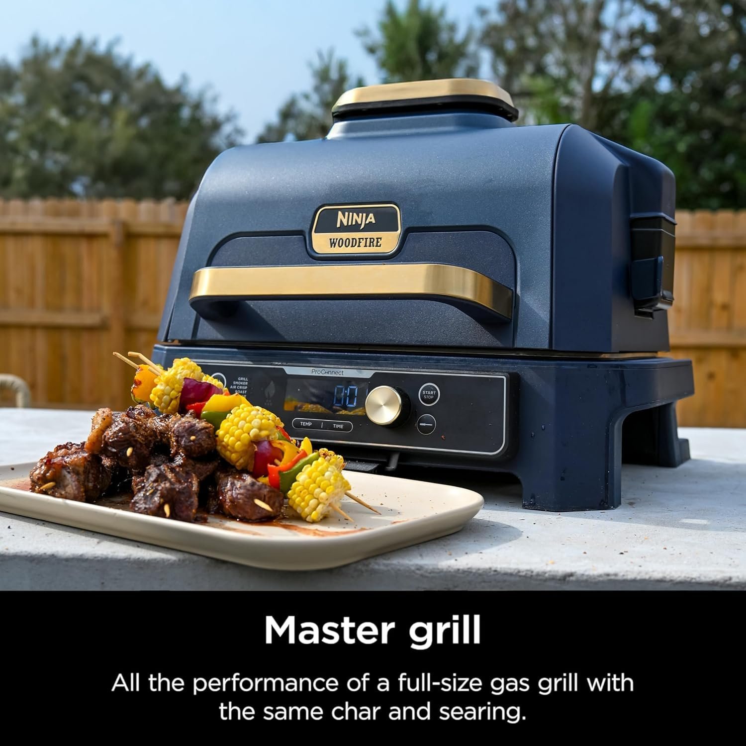 Ninja Woodfire Pro Connect XL Outdoor Grill & Smoker | Bluetooth, App Enabled | 7-in-1 Grill, BBQ Smoker, Outdoor Air Fryer | Woodfire Technology | Built-In Thermometer | Green & Gold | OG951GN2 - Image 4
