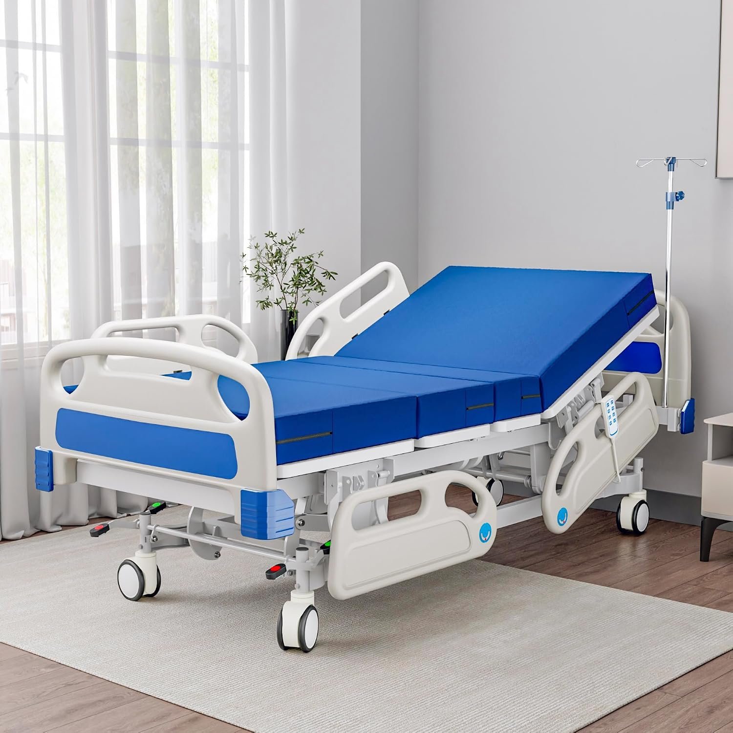 Premium Full Electric Hospital Bed for Home Use, 5 Function Medical Bed with 4.7” Foam Mattress, Height Adjustable, Central Locking System, Includes Sheets (2X) (5 Function) - Image 9