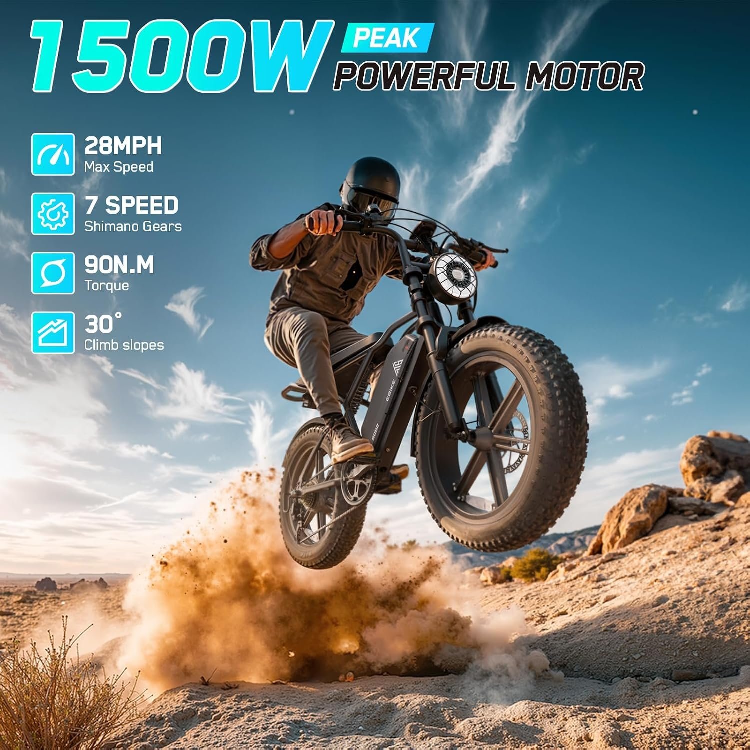 TST Electric Bike for Adults, 1500W Peak Motor 60 Miles Fat Tire Ebike with 48V 15Ah Removable Battery 20″ Fat Tire Electric Bike, Full Suspension and 7-Speed - Image 2