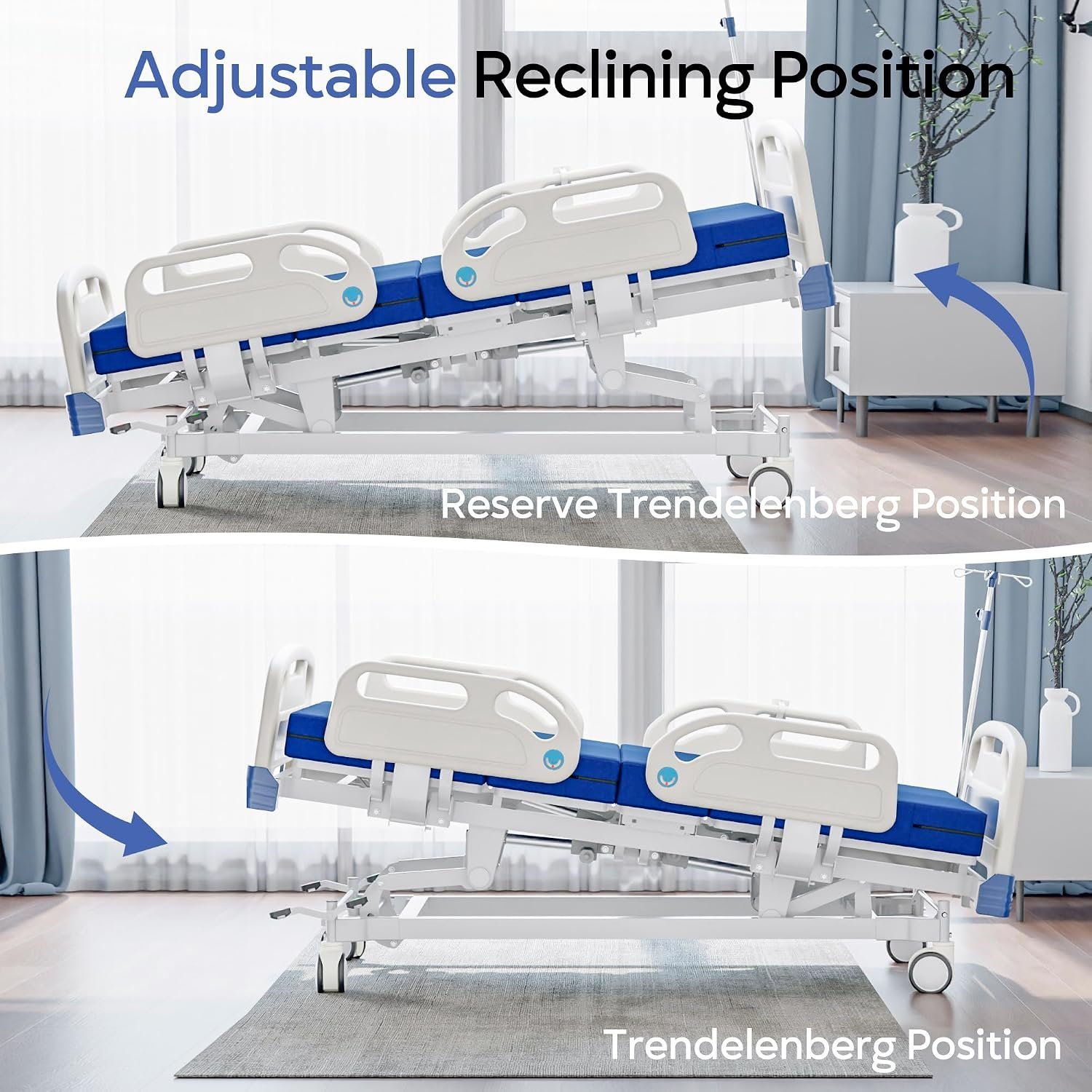 Premium Full Electric Hospital Bed for Home Use, 5 Function Medical Bed with 4.7” Foam Mattress, Height Adjustable, Central Locking System, Includes Sheets (2X) (5 Function) - Image 4