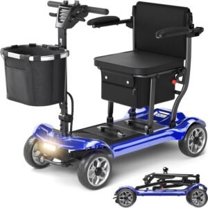 Lightweight Mobility Scooter for Adults & Seniors – Cruise & Airport Approved, 43lb Foldable Portable Motorized Scooters with Removable Lithium Battery for 12.4 Miles Travel, 300lb Capacity, Blue