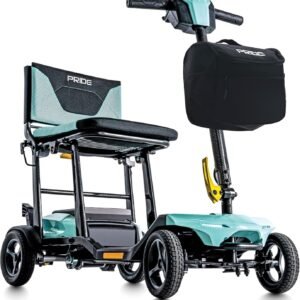 Pride Mobility Go-Go Super Portable Travel Lightweight Folding Mobility Scooter | up to 4.5 mph Go Go Scooter for Seniors, Adults, Elderly | Airline-Compliant Lithium Battery (Mint)