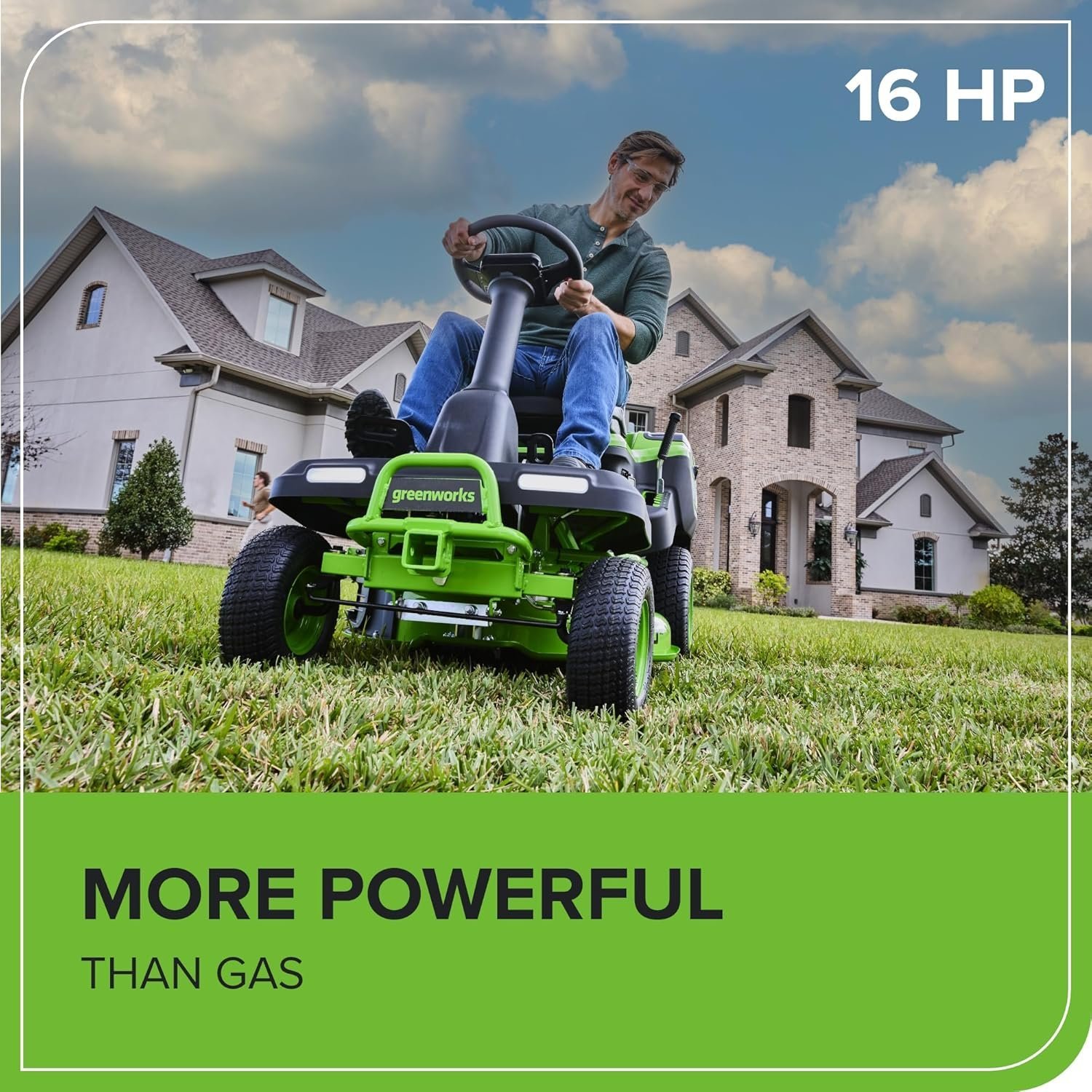 Greenworks 60V 30′ Riding Lawn Mower (1.25 Acre, 16 HP Gas Equivalent, 6 MPH, Tow Up to 200 lbs.), (4) 8.0Ah Batteries (1,920 Wh Max) + Turbo Wall Charger - Image 4