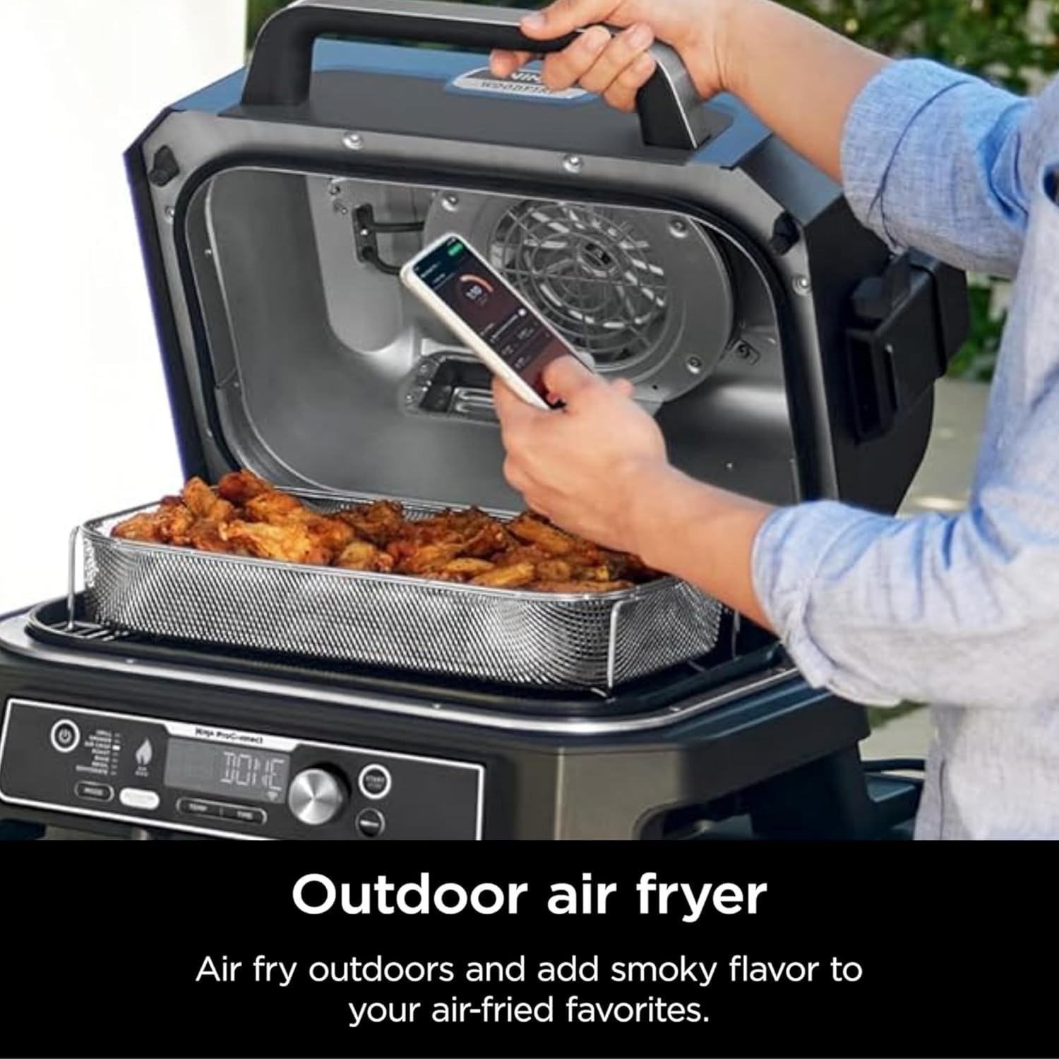 Ninja Woodfire Pro Connect XL Outdoor Grill & Smoker | Bluetooth, App Enabled | 7-in-1 Grill, BBQ Smoker, Outdoor Air Fryer | Woodfire Technology | Built-In Thermometer | Green & Gold | OG951GN2 - Image 6