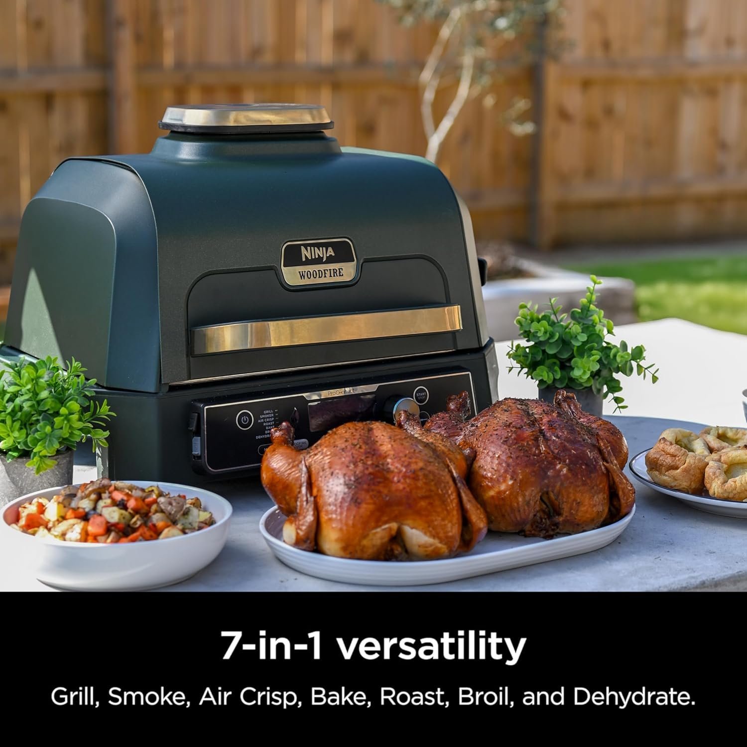 Ninja Woodfire Pro Connect XL Outdoor Grill & Smoker | Bluetooth, App Enabled | 7-in-1 Grill, BBQ Smoker, Outdoor Air Fryer | Woodfire Technology | Built-In Thermometer | Green & Gold | OG951GN2 - Image 2