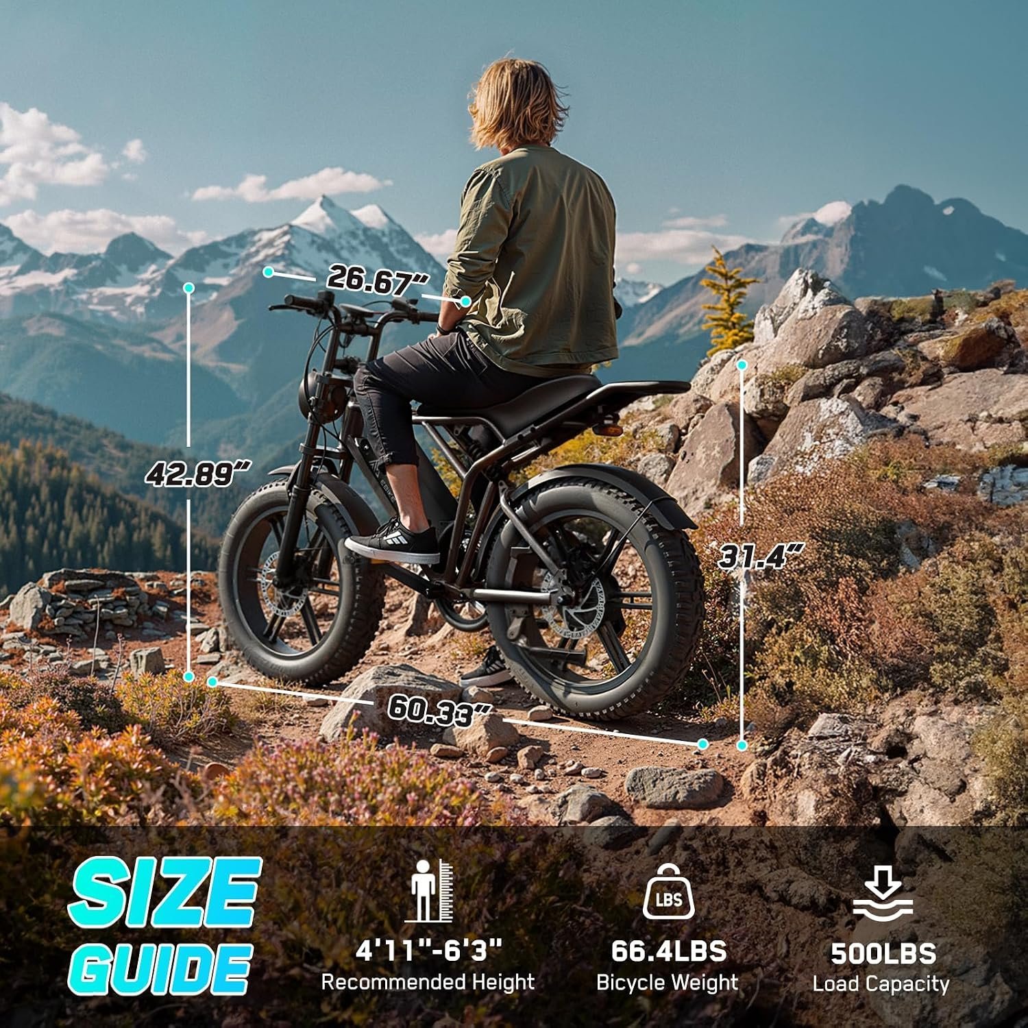 TST Electric Bike for Adults, 1500W Peak Motor 60 Miles Fat Tire Ebike with 48V 15Ah Removable Battery 20″ Fat Tire Electric Bike, Full Suspension and 7-Speed - Image 8
