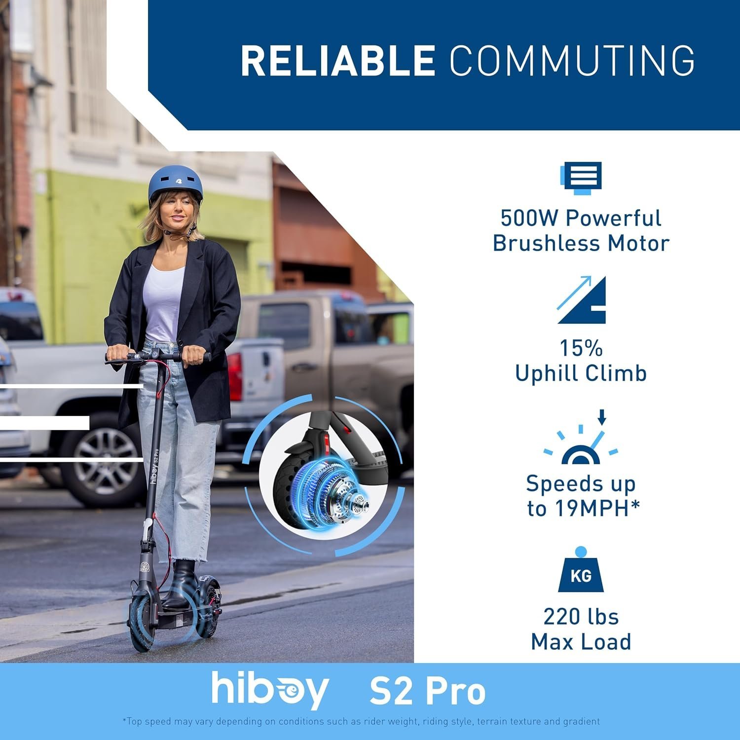 Hiboy S2 Pro Electric Scooter, 500W Motor, 10″ Solid Tires, 25 Miles Range, 19 Mph Folding Commuter Electric Scooter for Adults - Image 2