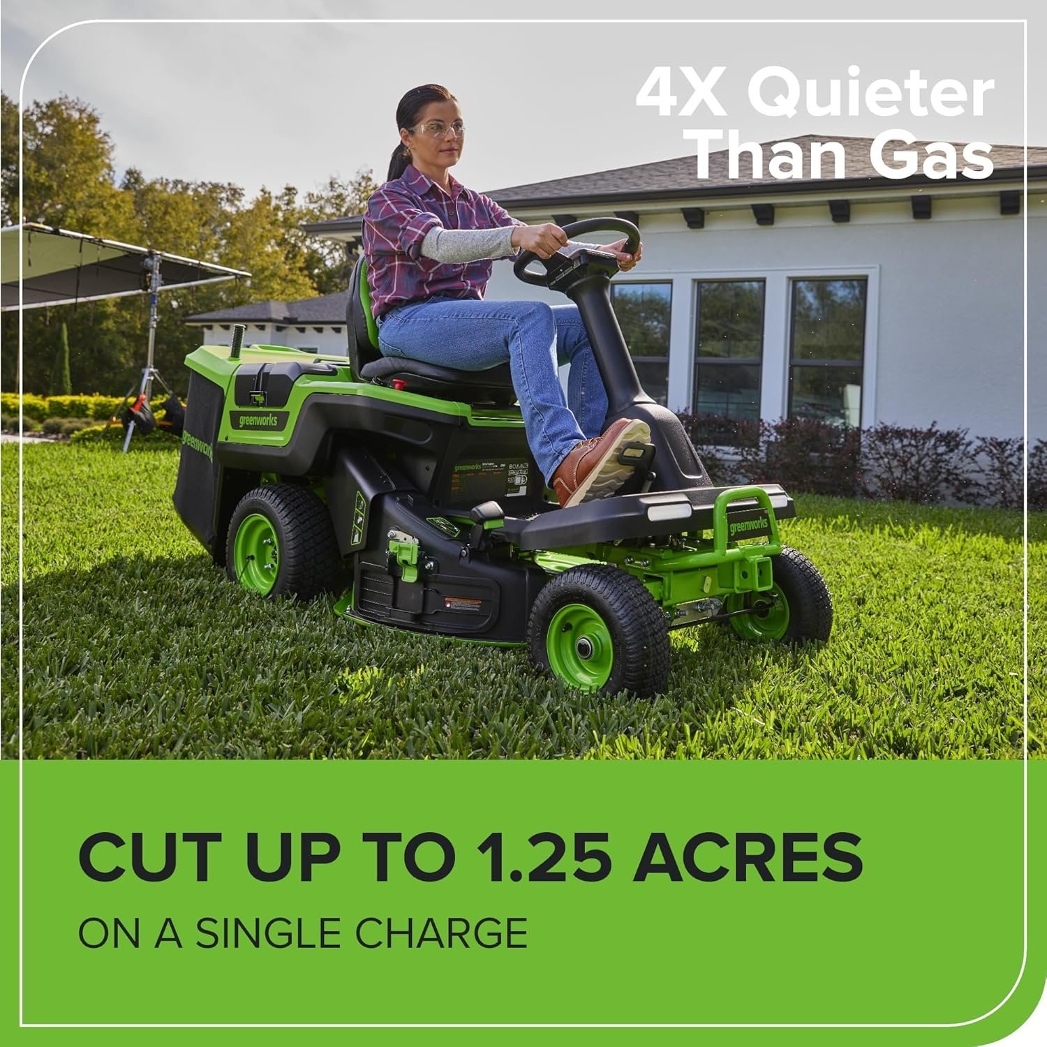 Greenworks 60V 30′ Riding Lawn Mower (1.25 Acre, 16 HP Gas Equivalent, 6 MPH, Tow Up to 200 lbs.), (4) 8.0Ah Batteries (1,920 Wh Max) + Turbo Wall Charger - Image 5