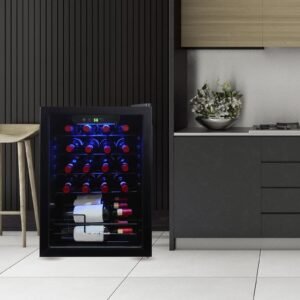 22 Bottle Wine Fridge, 2.6 Cu. ft. Wine Refrigerator with Glass Door and Touch Controls, Black