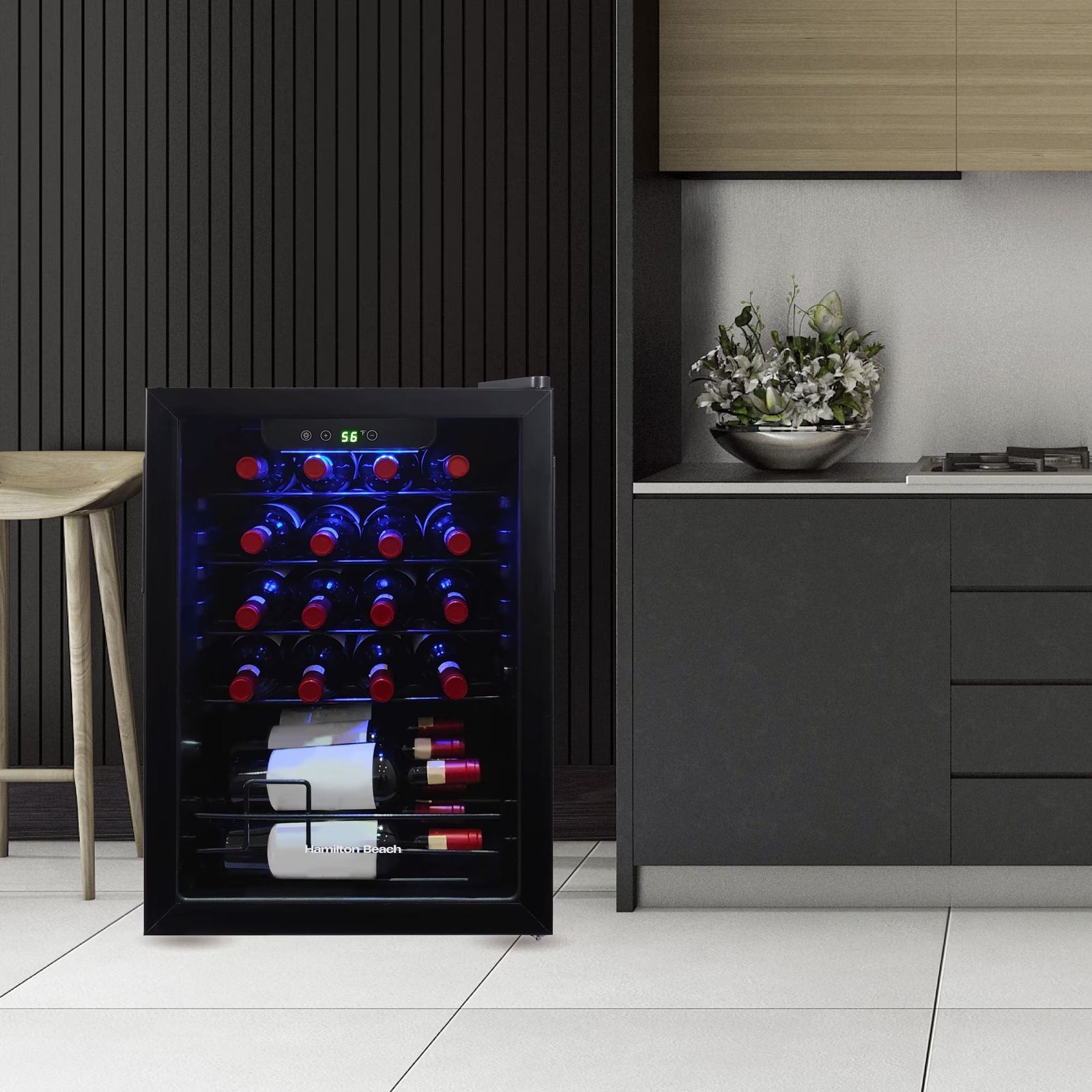 22 Bottle Wine Fridge, 2.6 Cu. ft. Wine Refrigerator with Glass Door and Touch Controls, Black