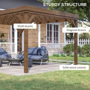 10′ x 12′ Outdoor Pergola, Wood Gazebo Grape Trellis with Concrete Anchors for Climbing Plant Support at Garden, Patio, Backyard, Deck, Brown