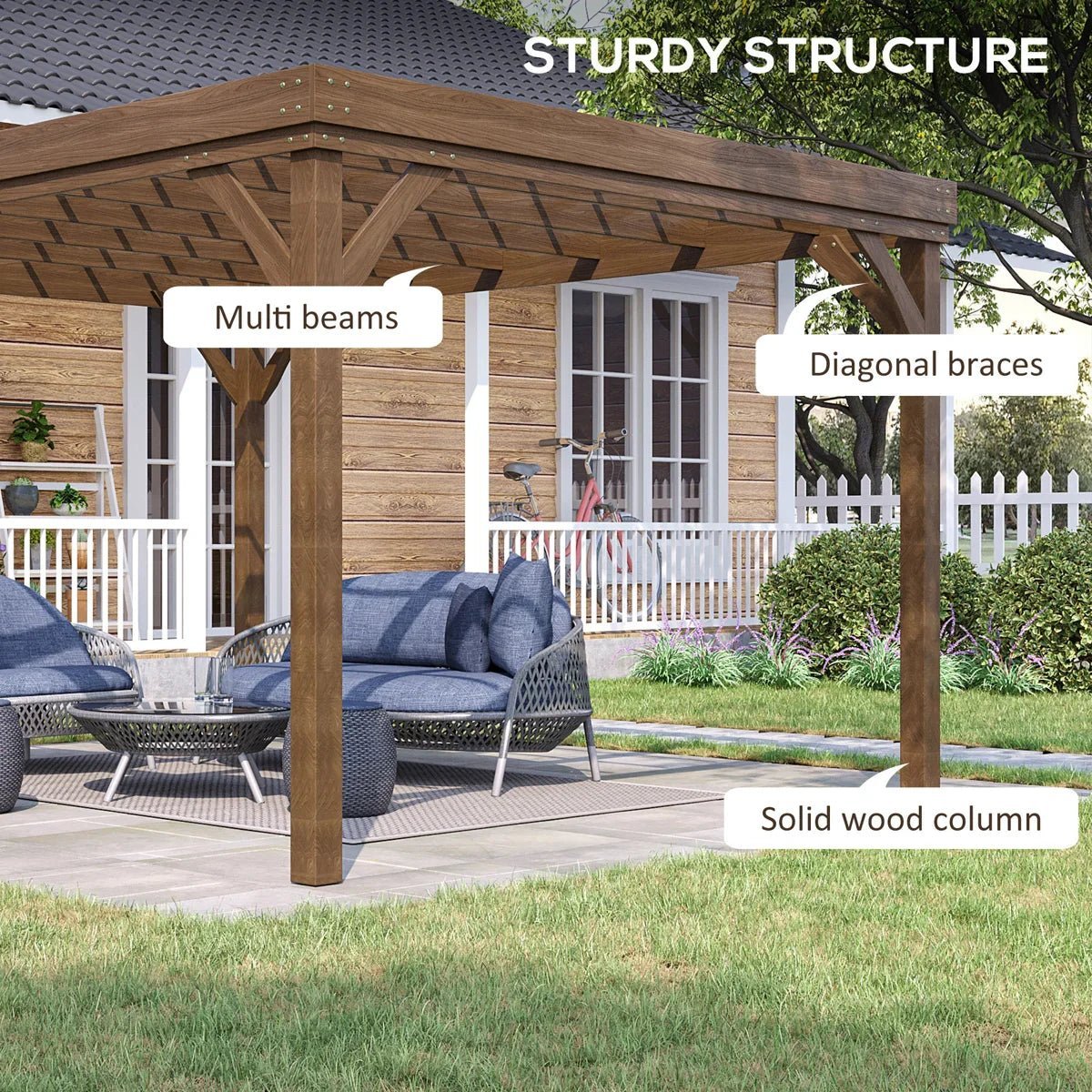 10′ x 12′ Outdoor Pergola, Wood Gazebo Grape Trellis with Concrete Anchors for Climbing Plant Support at Garden, Patio, Backyard, Deck, Brown