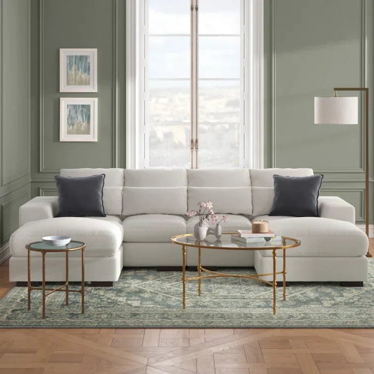 Tatman Linen Blend Sectional with 2 Ottomans - Image 2
