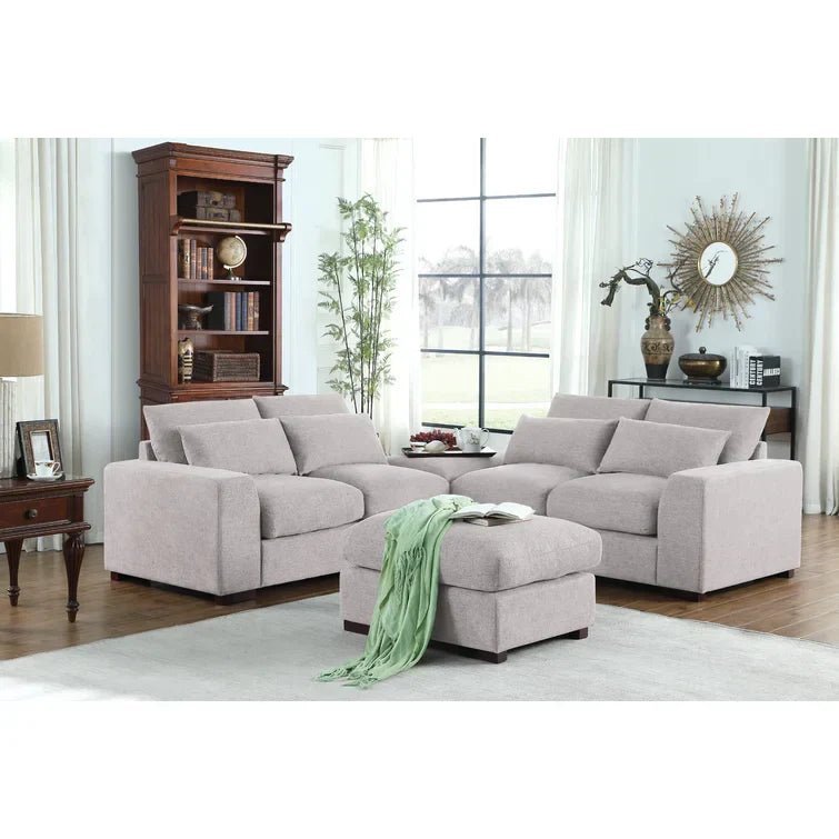 Tatman Linen Blend Sectional with 2 Ottomans - Image 11