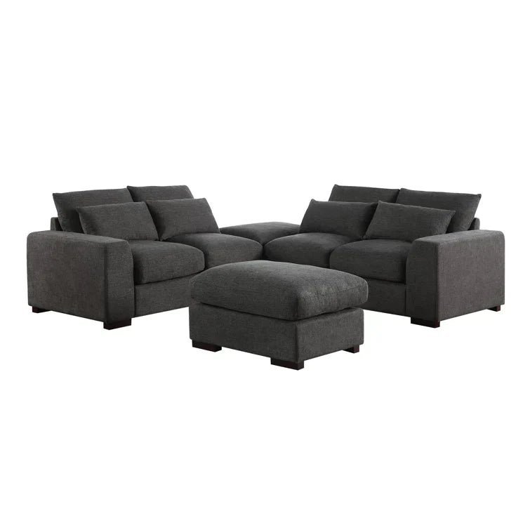 Tatman Linen Blend Sectional with 2 Ottomans - Image 7