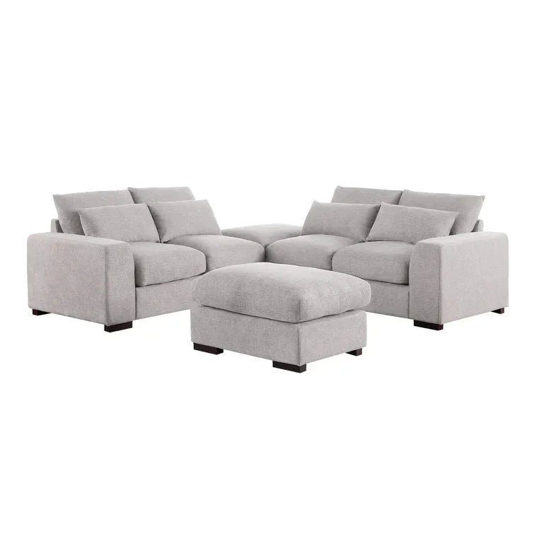 Tatman Linen Blend Sectional with 2 Ottomans - Image 12